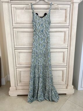 Halogen Blue Green Floral Maxi Dress with Spaghetti Straps
